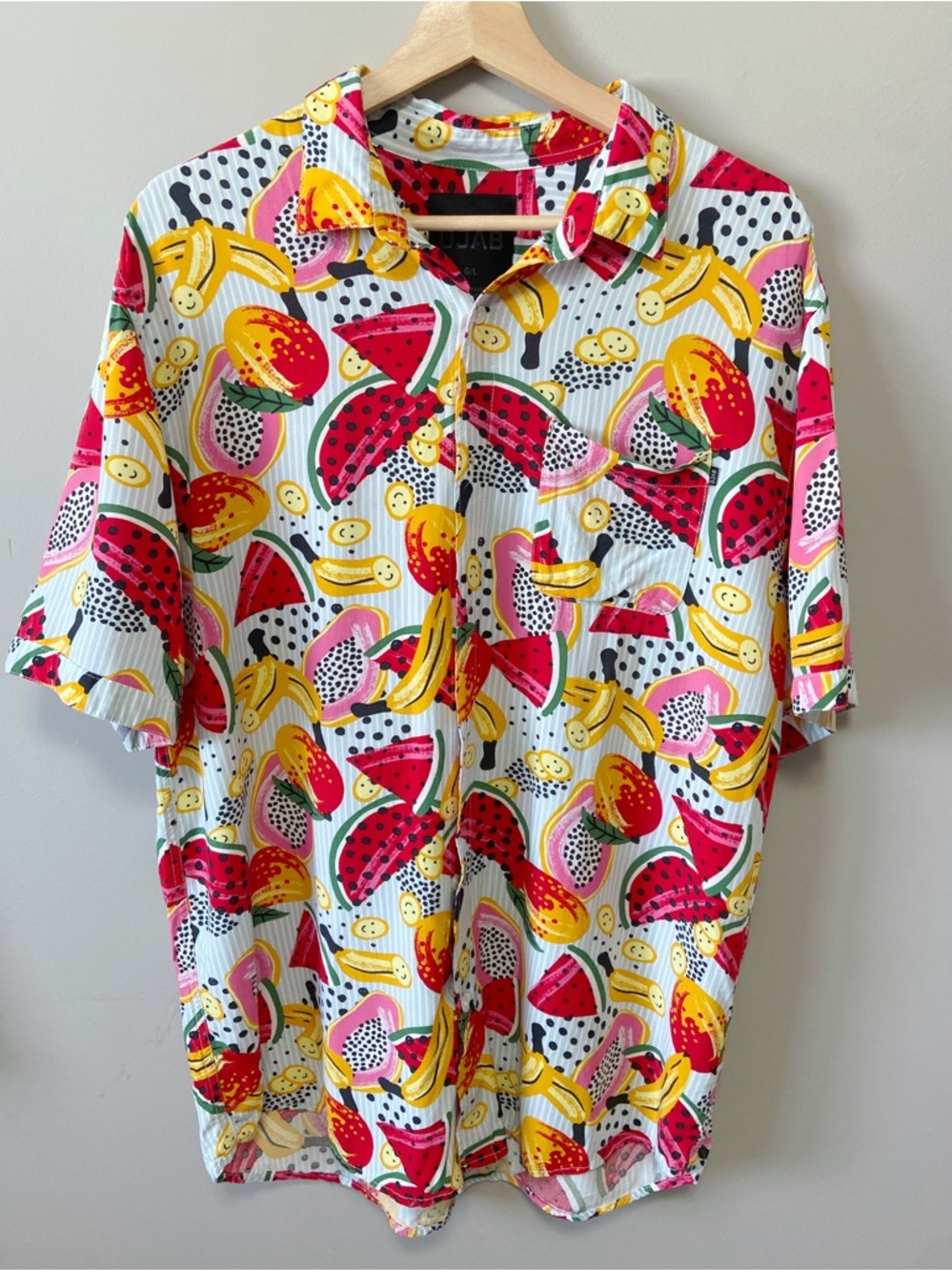 Djab - Vibrant Fruit-Print Short Sleeve Button-Down Shirt - White/Multi